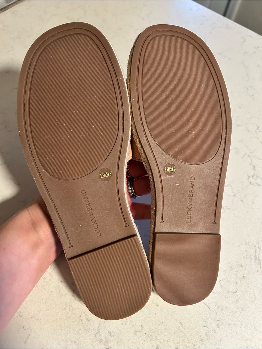 NIB🍀 Lucky Brand Pinita Suede Leather Flower Slide Sandals in Bellini - Picture 14 of 14